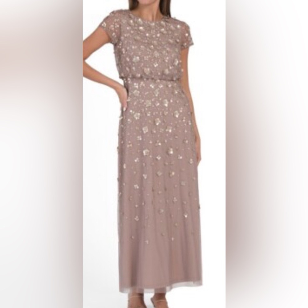 ADRIANNA PAPELL Blouson Beaded 3d Floral Gown Formal Mother Of The Bride 16